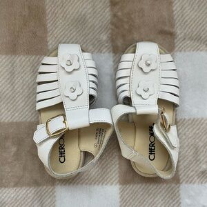 Cherokee Kids White Leather Sandals with Floral Decals